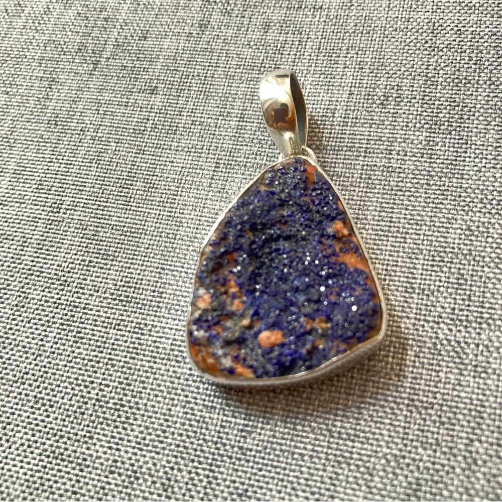 Azurite Malachite Druzy‎ Sterling Silver Pendant